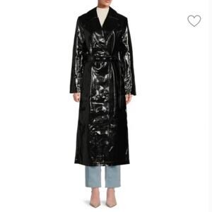 Good American Faux Leather Trench Coat in Black NWT